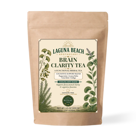 Brain Clarity Cooling Mint Blend caffeine-free peppermint herbal tea by Laguna Beach Apothecary