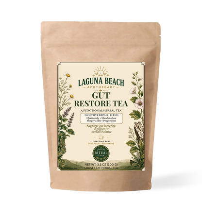 Gut Restore caffeine-free herbal tea pouch by Laguna Beach Apothecary